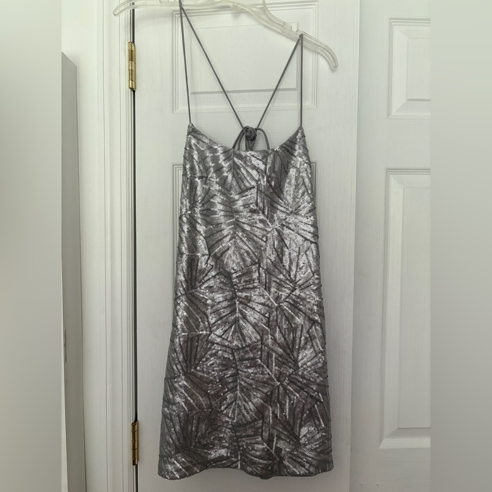 COSMOPOLITAN Silver Geometric Pattern mini Dress